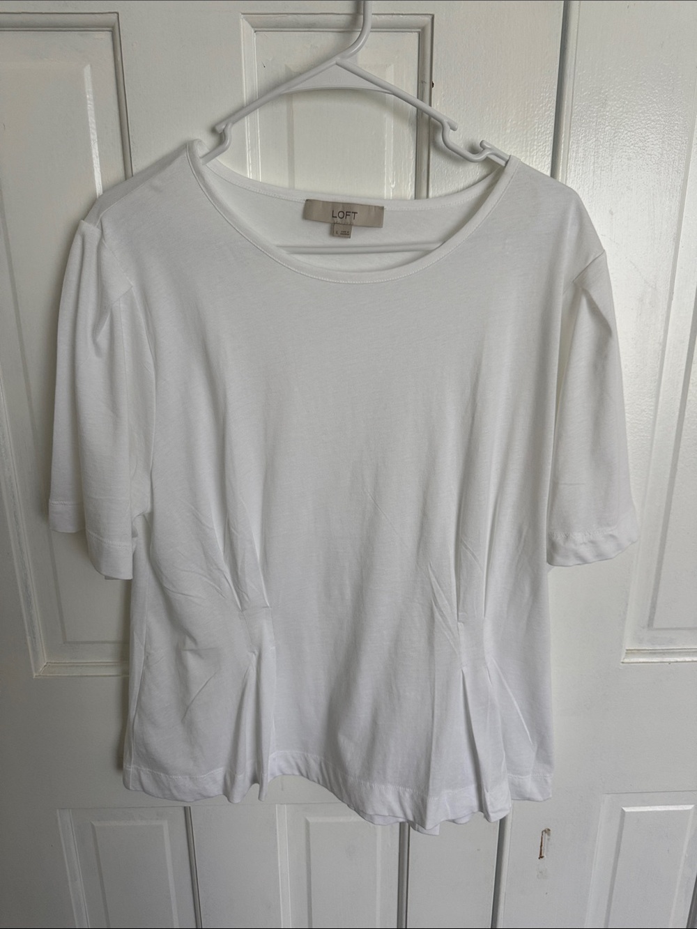 LOFT White Short-Sleeve Pleated Scoop Neck Tee